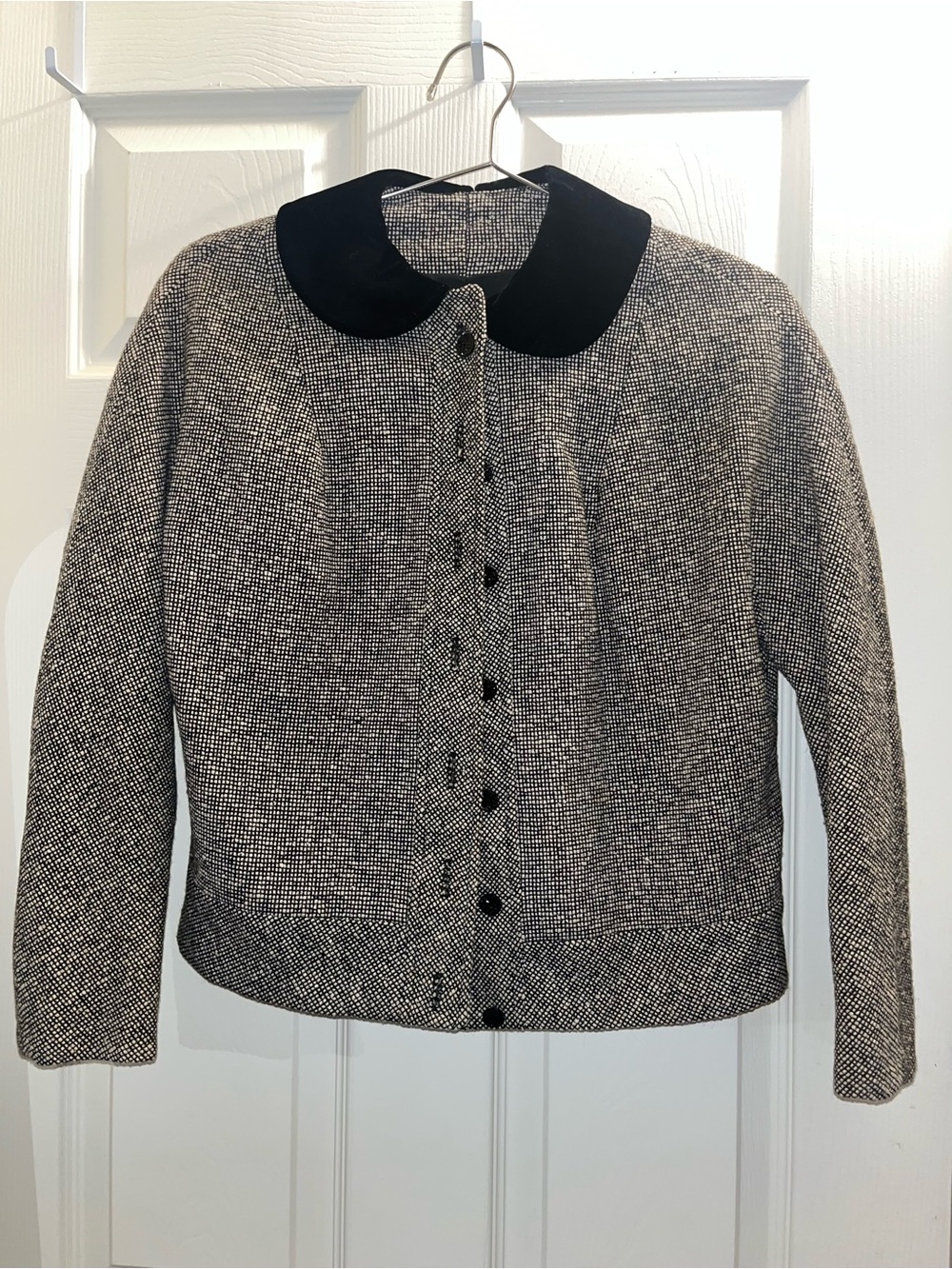 Vintage Black & White Tweed Jacket with Peter Pan Collar